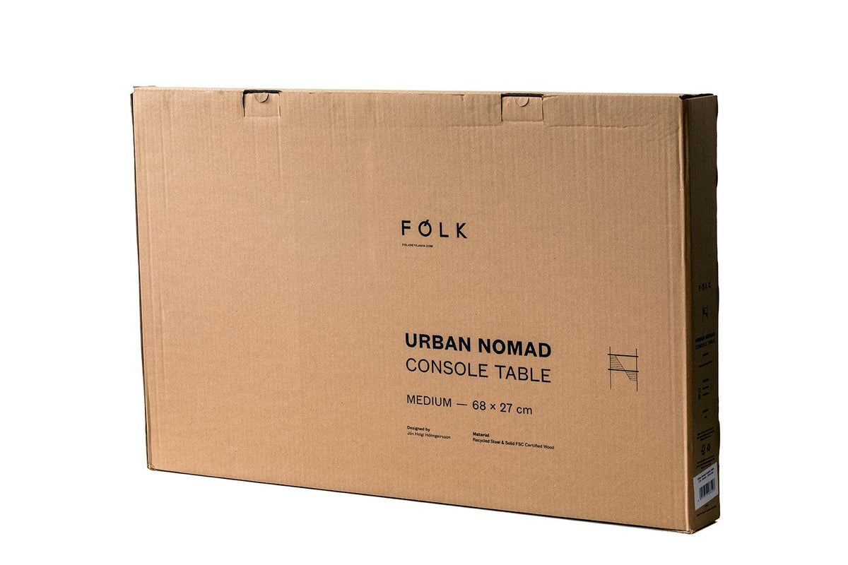 Black Urban Nomad Console Table with black recycled steel frame. 94x27 cm - FÓLK Reykjavik