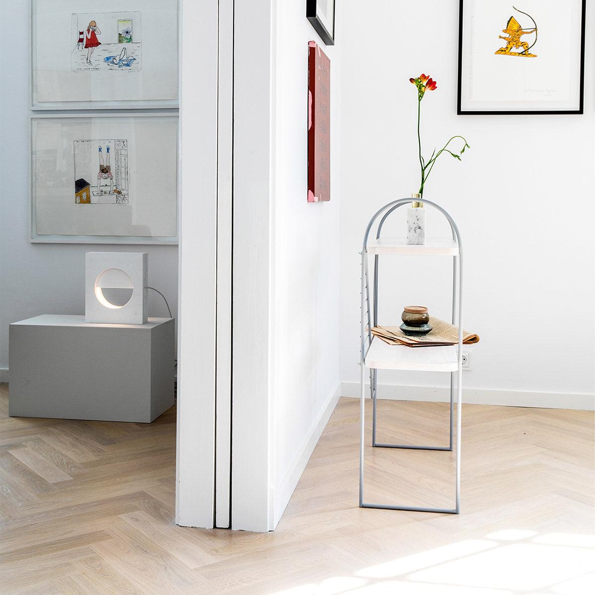 White Urban Nomad Console Table with grey recycled steel frame. 68x27 cm - FÓLK Reykjavik