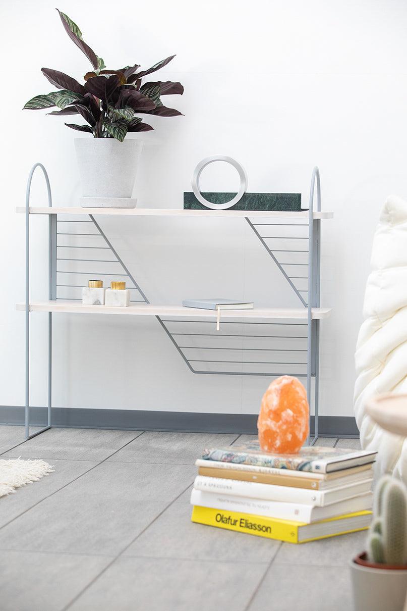 White Urban Nomad Console Table with grey recycled steel frame. 94x27 cm - FÓLK Reykjavik